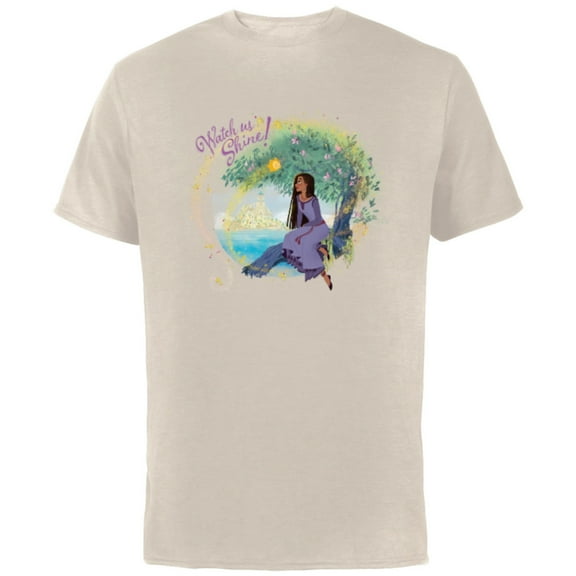 Disney Wish Asha and Star Rosas Castle Watch Us Shine - Short Sleeve Cotton T-Shirt for Adults - Customized-Natural