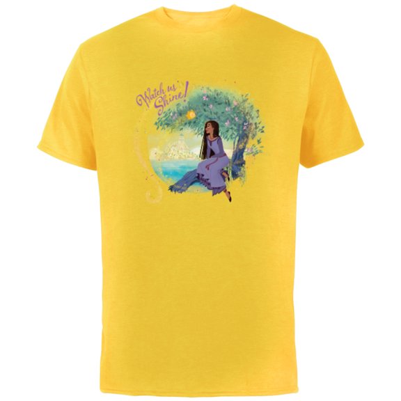 Disney Wish Asha and Star Rosas Castle Watch Us Shine - Short Sleeve Cotton T-Shirt for Adults - Customized-Yellow