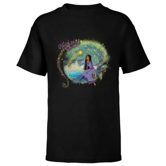 Disney Wish Asha and Star Rosas Castle Watch Us Shine - Short Sleeve T-Shirt for Kids - Customized-Black
