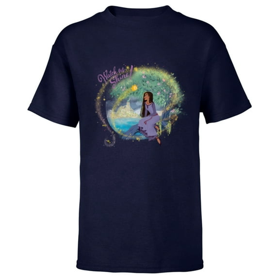 Disney Wish Asha and Star Rosas Castle Watch Us Shine - Short Sleeve T-Shirt for Kids - Customized-Navy