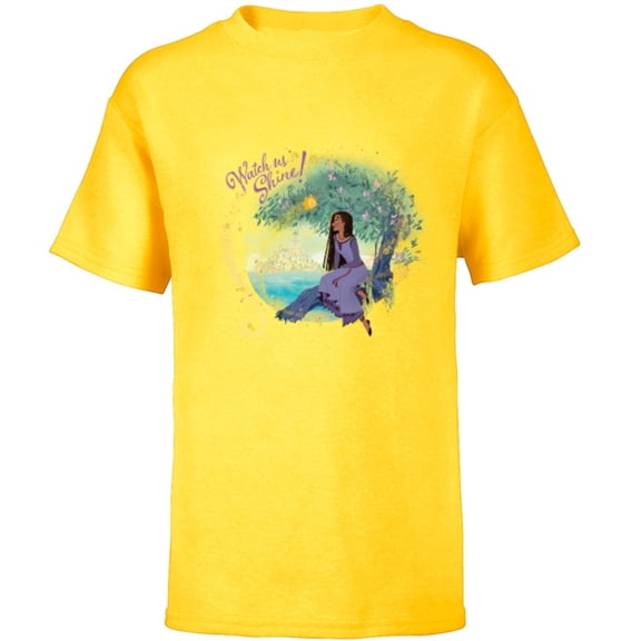 Disney Wish Asha and Star Rosas Castle Watch Us Shine - Short Sleeve T-Shirt for Kids - Customized-Yellow