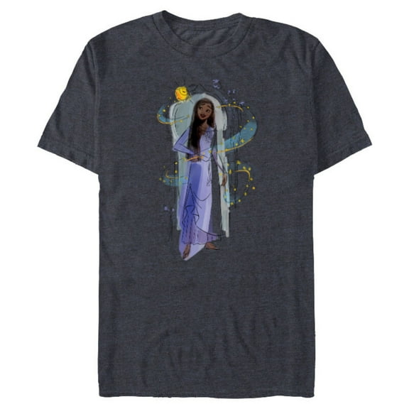 Disney Wish Asha and Star Watercolor Archway - Short Sleeve Blended T-Shirt for Adults - Customized-Navy Heather
