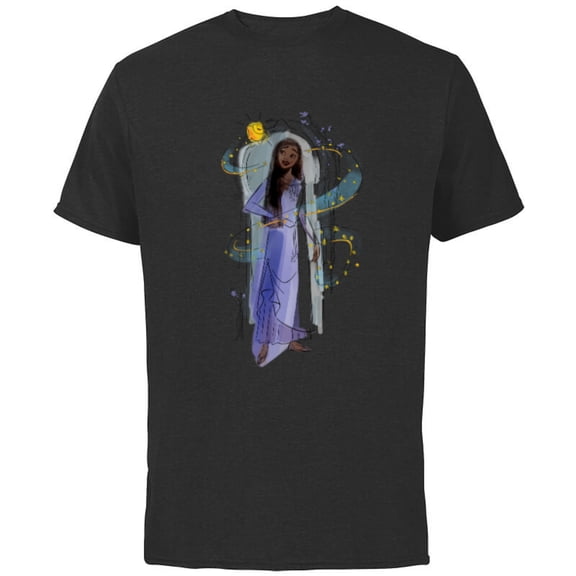 Disney Wish Asha and Star Watercolor Archway - Short Sleeve Cotton T-Shirt for Adults - Customized-Black