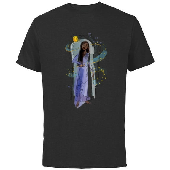 Disney Wish Asha and Star Watercolor Archway - Short Sleeve Cotton T-Shirt for Adults - Customized-Black