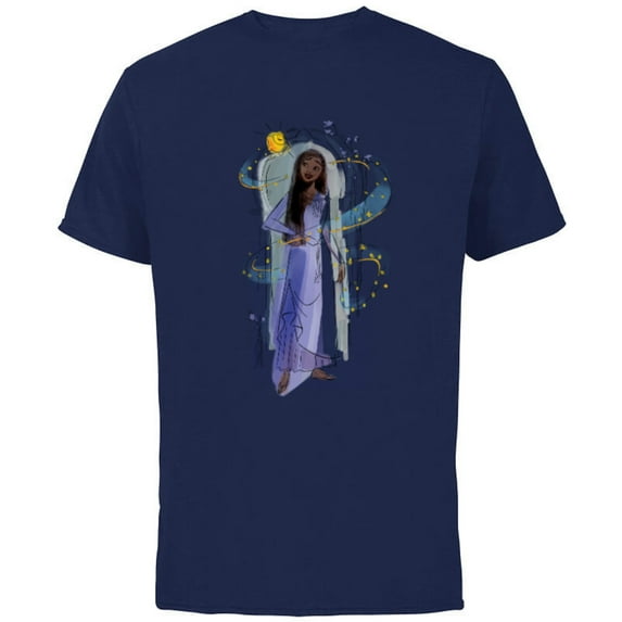 Disney Wish Asha and Star Watercolor Archway - Short Sleeve Cotton T-Shirt for Adults - Customized-Navy