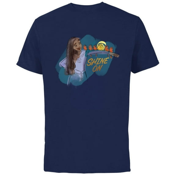 Disney Wish Asha and Star with Bird Friends Shine On - Short Sleeve Cotton T-Shirt for Adults - Customized-Athletic Navy