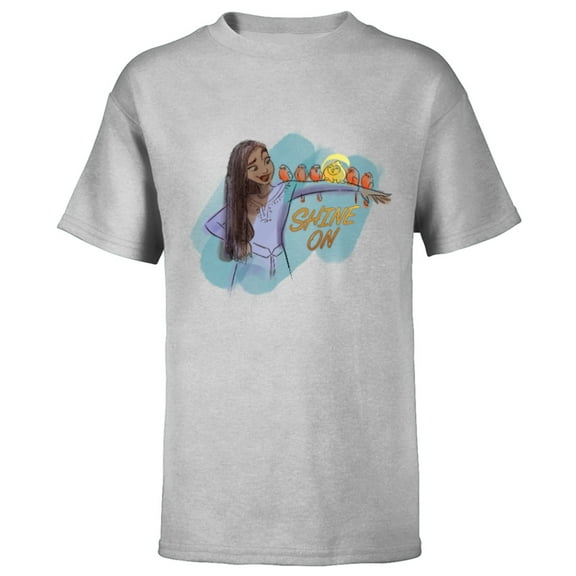 Disney Wish Asha and Star with Bird Friends Shine On - Short Sleeve T-Shirt for Kids - Customized-Athletic Heather