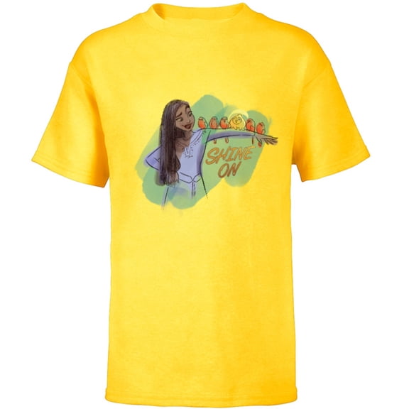 Disney Wish Asha and Star with Bird Friends Shine On - Short Sleeve T-Shirt for Kids - Customized-Yellow