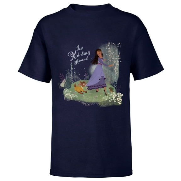Disney Wish Asha and Valentino Just Kid-ding Around Funny - Short Sleeve T-Shirt for Kids - Customized-Navy