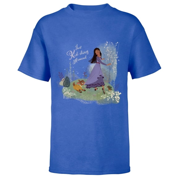 Disney Wish Asha and Valentino Just Kid-ding Around Funny - Short Sleeve T-Shirt for Kids - Customized-Royal