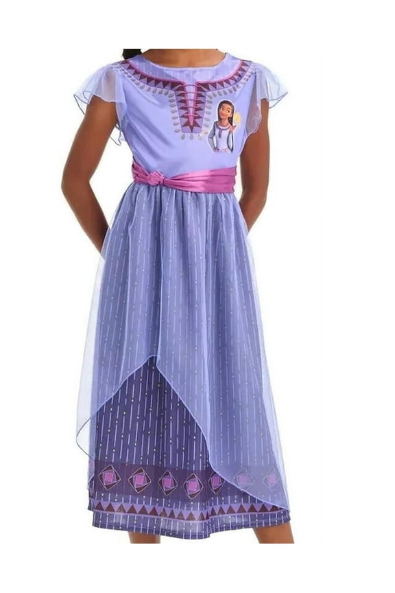 Wish Asha and Wishing Star Girl's Purple Satin and Tulle Nightgown, Gown (Small 6/6X)