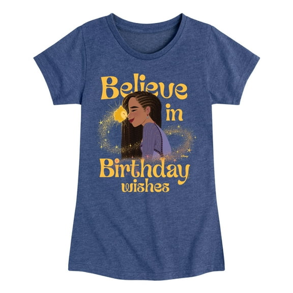 Disney - Wish - Believe Birthday Wishes - Toddler and Youth Girls Fitted Short Sleeve T-Shirt