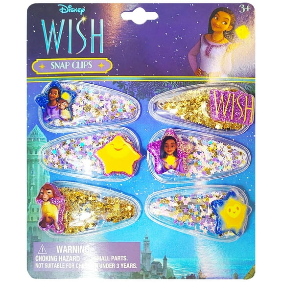 Disney Wish Girls Cute Hair Clips with Favorite Character Charms, Magical Confetti Hair Accessories for Toddlers Ages 3+