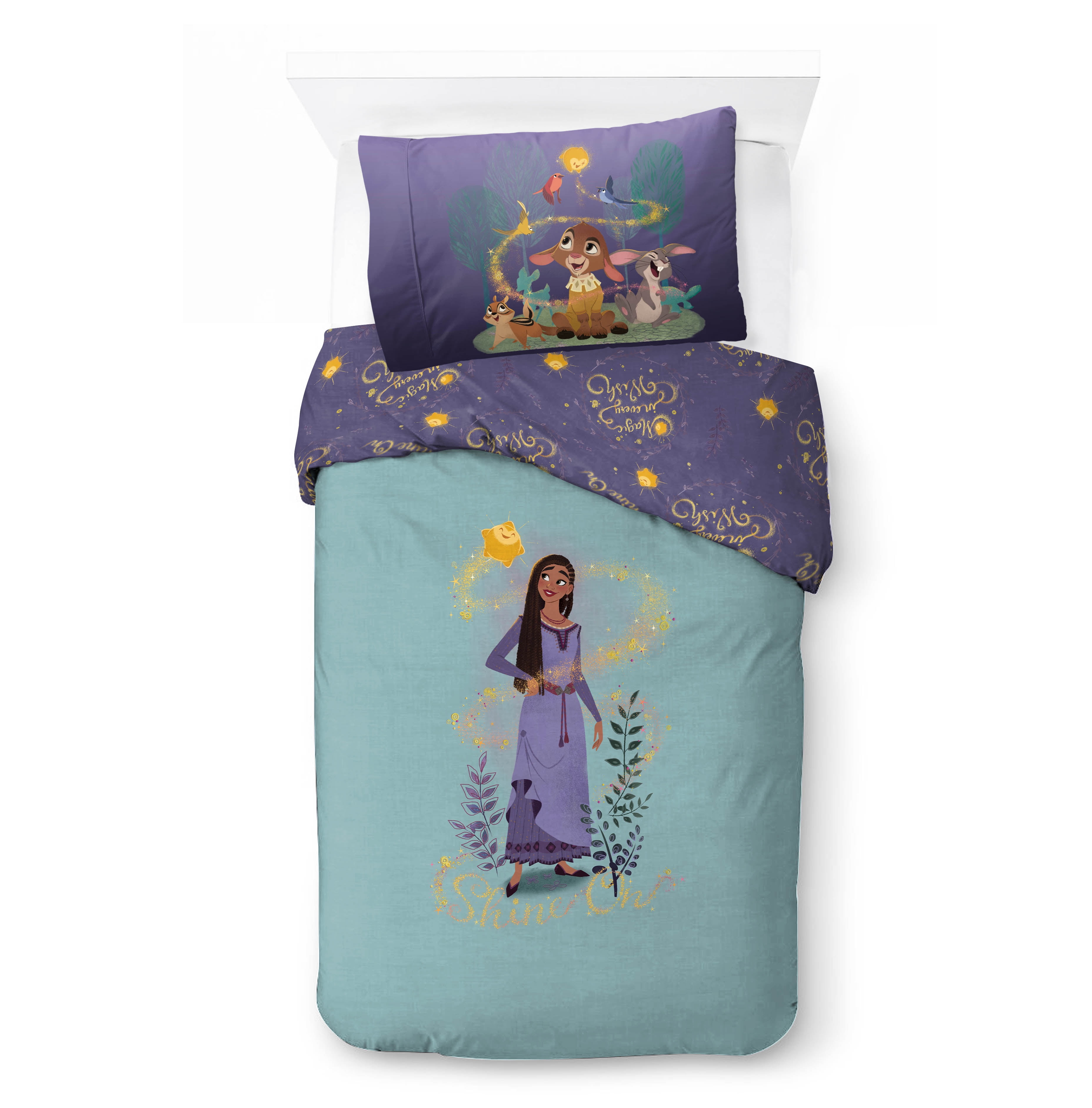 Disney Wish Kids 2-Piece Twin/Full Reversible Comforter and Pillowcase Bedding Set, Microfiber, Purple