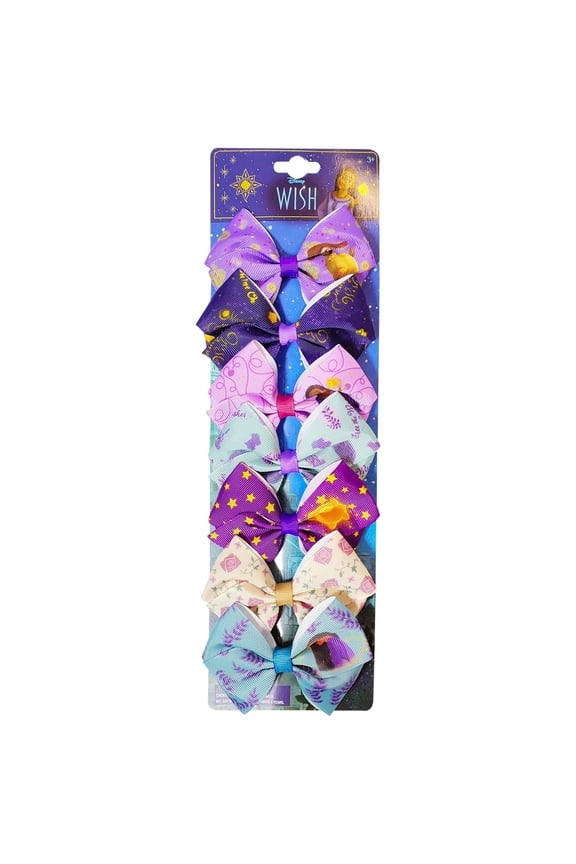 Disney Wish Kids Hair Bows - Hair Accessories Set - 7 Pcs 4 Inch Bow Bundle - Hair Bows for Girls - Different print on each clip - Alligator Clip - Ages 3+