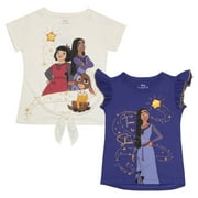 Disney Wish Time to Shine Girl’s 2-Pack Short Sleeve Tshirt Bundle Set for Kids (Sizes 5-12)