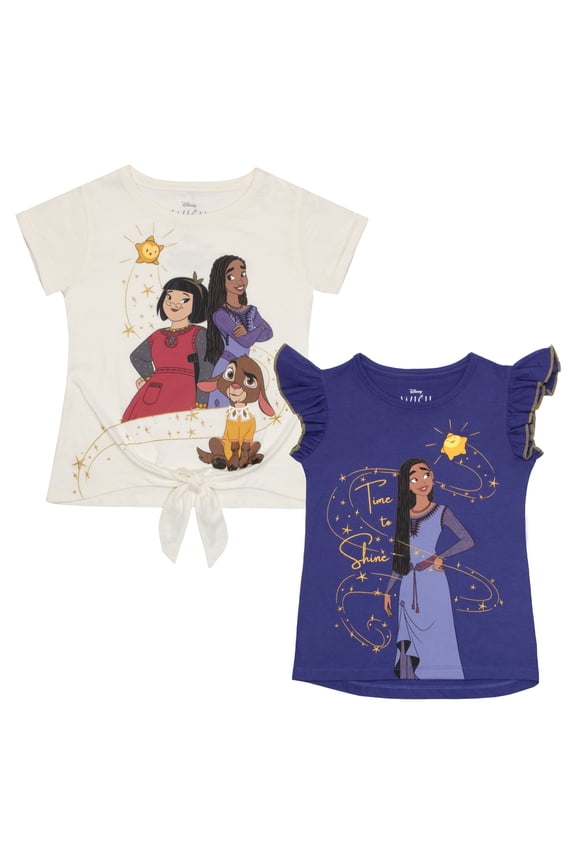 Wish Time to Shine Girl’s 2-Pack Short Sleeve Tshirt Bundle Set for Kids (Sizes 5-12)