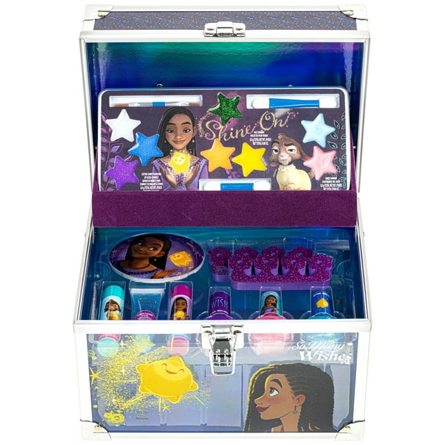 Disney Wish Train Case Pretend Play Cosmetic Set- Kids Beauty, Toy, Gift for Girls, Ages 3+ by Townley Girl