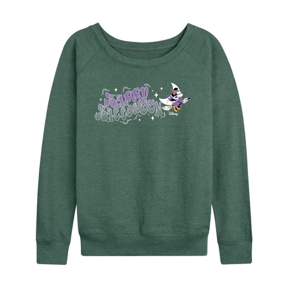Disney - Witch Minnie Happy Halloween Women's Lightweight French Terry Wide Neck Long Sleeve Graphic Shirt