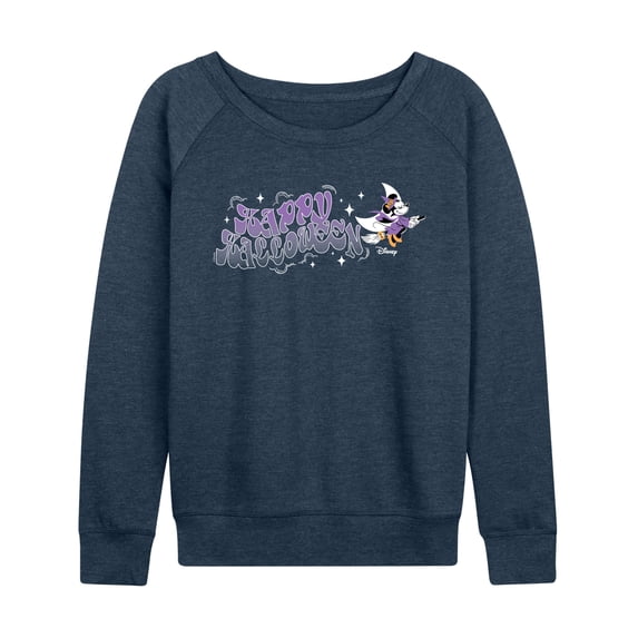 Disney - Witch Minnie Happy Halloween Women's Lightweight French Terry Wide Neck Long Sleeve Graphic Shirt