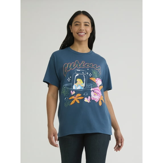 Disney Women and Women’s Plus Alice in Wonderland Graphic Tee with Short Sleeves, Sizes XXS-2XL