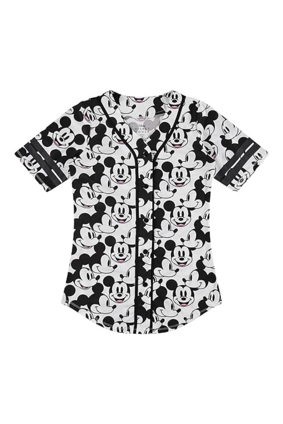 Women's Baseball Jersey, Printed Cartoon Mickey Mouse Baseball Shirt White Black – M