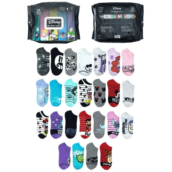 Disney Women's Bundle Brick No-Show Socks, 25-Pack, Size 4-10