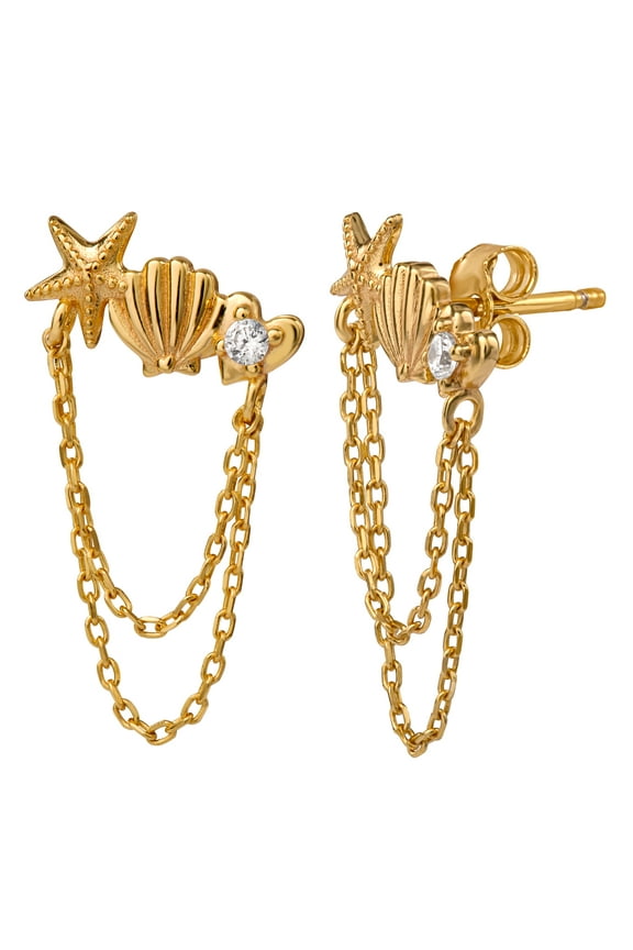 Women's CZ Gold Plated Sterling Silver Ariel Dangling Earrings