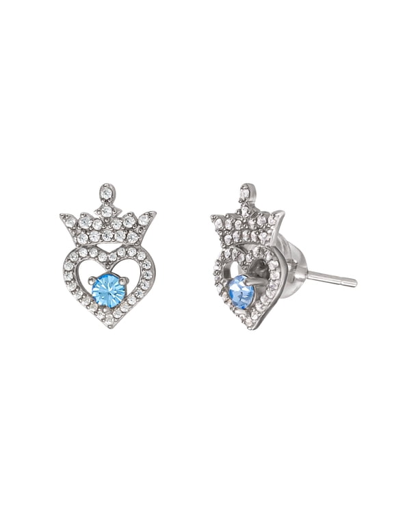 Women's CZ Sterling Silver Birthstone Tiara Stud Earrings