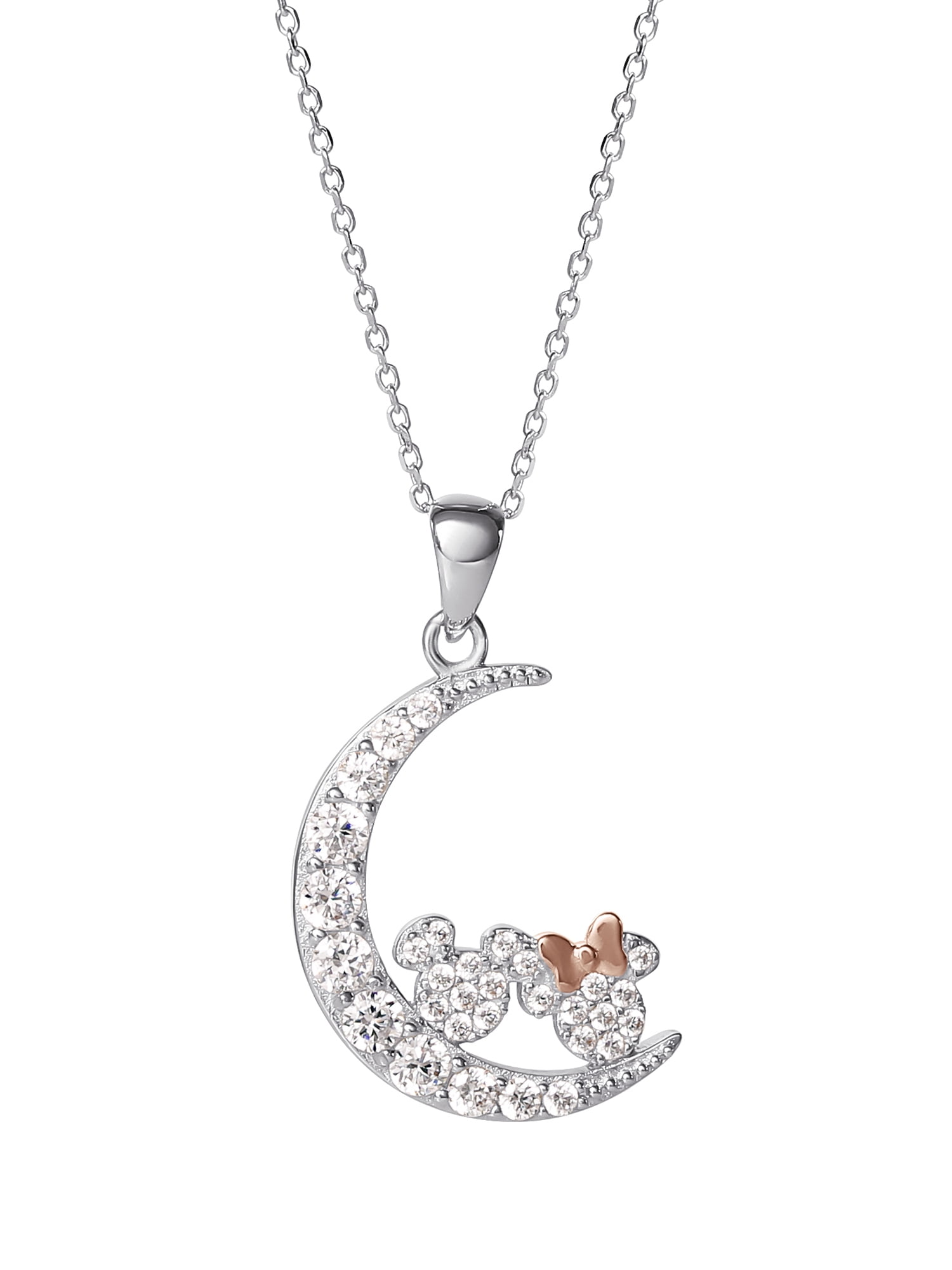 Disney Women's CZ Sterling Silver Minnie and Mickey Moon