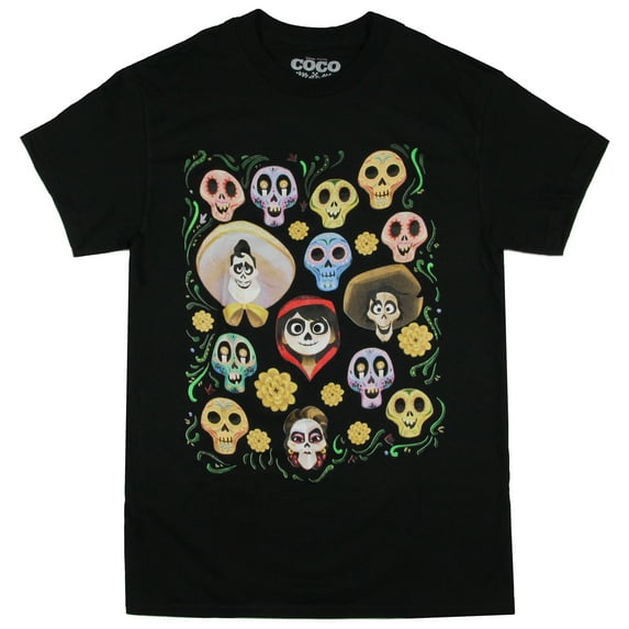 Disney Women's Coco Sugar Skull Calaveras Montage Graphic Print T-Shirt