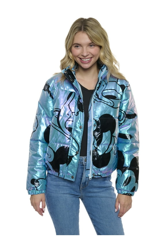 Women's Jacket Puffer Mickey Minnie Goofy Donald Puffy Coat Shiny