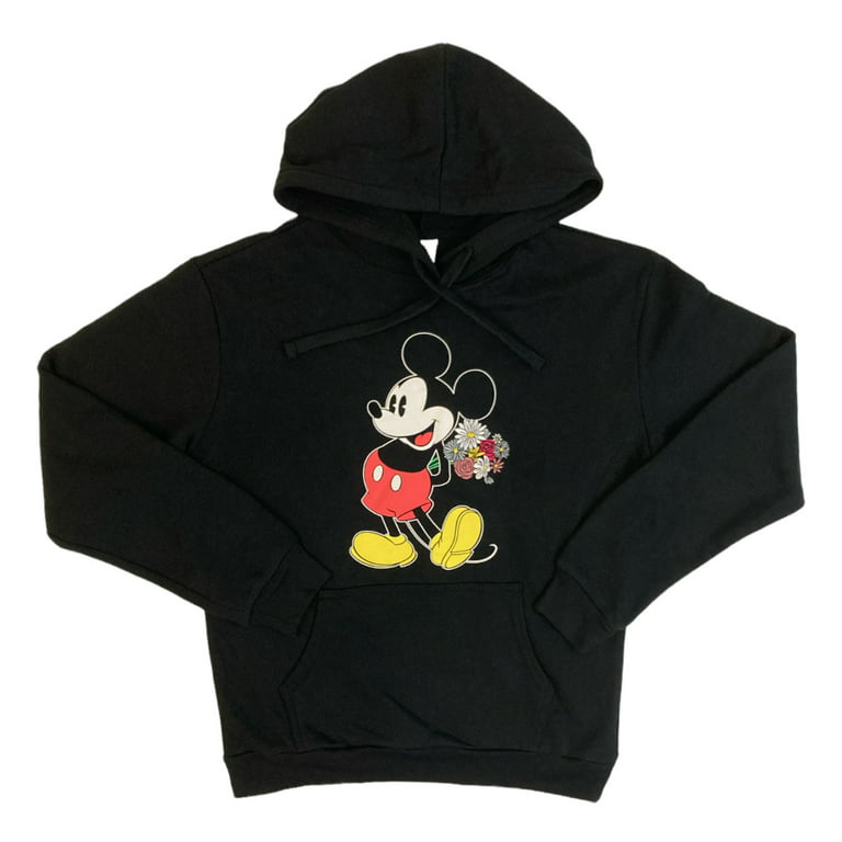 Disney Women's Licensed Floral Embroidery Fleece Sweatshirt Hoodie (Mickey,  XL)