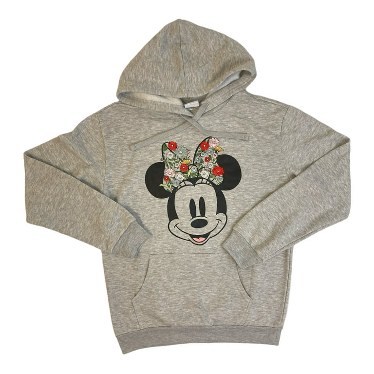 Disney Women's Licensed Floral Embroidery Fleece Sweatshirt Hoodie (Minnie,  XL)