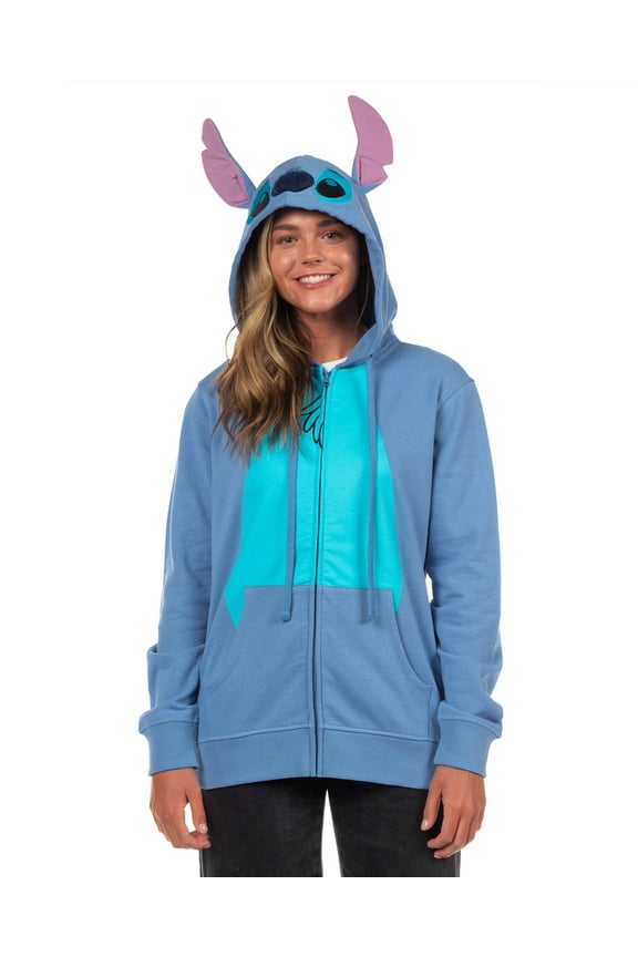 Disney Women's Lilo and Stitch I Am Stitch Costume Sweatshirt Zip Hoodie w/ Embroidered Face and Stand-Up Ears