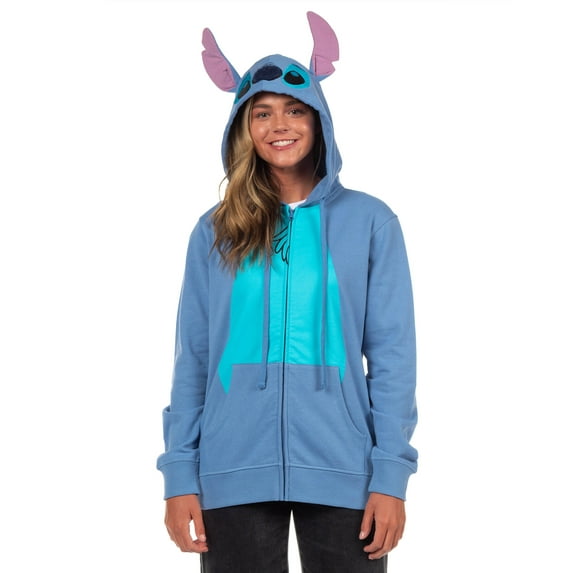 Disney Women's Lilo and Stitch I Am Stitch Costume Sweatshirt Zip Hoodie w/ Embroidered Face and Stand-Up Ears