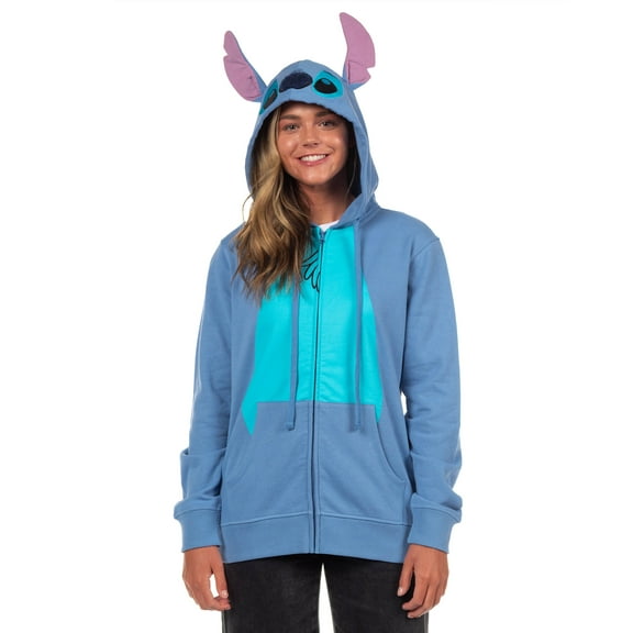 Disney Women's Lilo and Stitch I Am Stitch Costume Sweatshirt Zip Hoodie w/ Embroidered Face and Stand-Up Ears