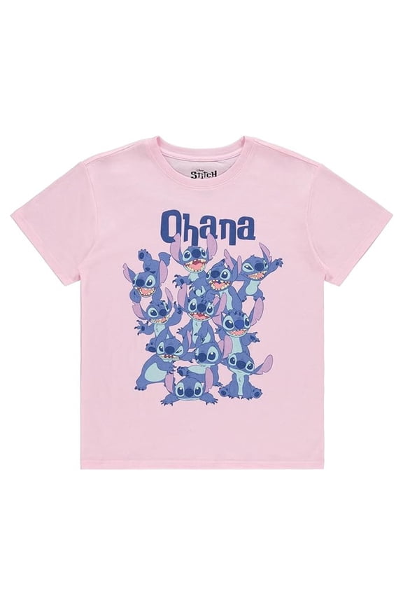 Women's Lilo and Stitch Shirt, Classic Printed Cartoon Ohana Stitch T-Shirt Pink – L