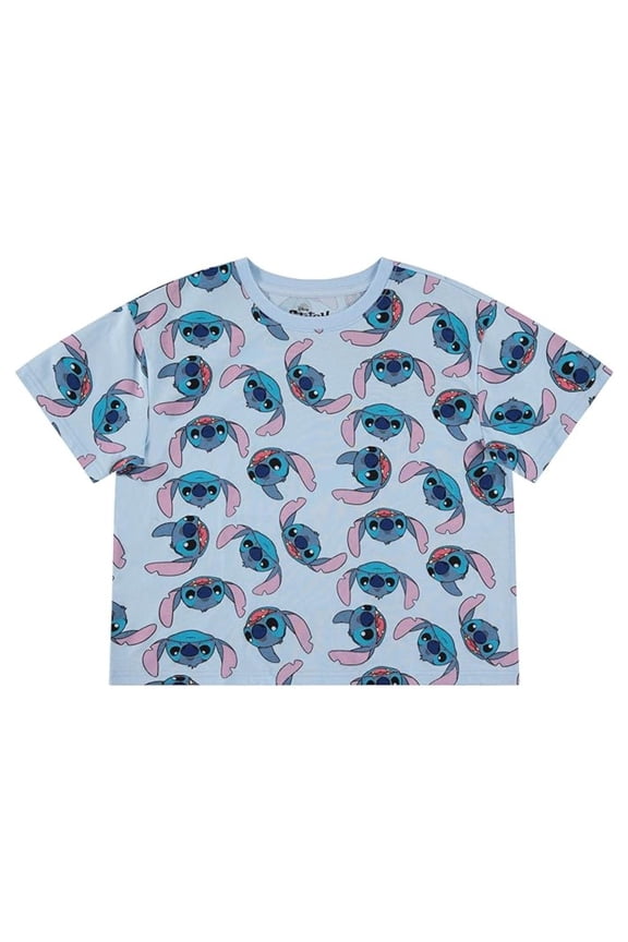 Women's Lilo and Stitch Shirt, Graphic Cartoon Printed Stitch Crop Top Shirt Blue - L