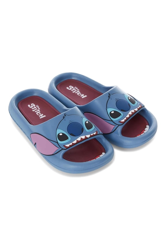 Women’s Lilo and Stitch Slides, Printed Stitch Comfort Foam Slip-on Sandals Slides Blue – 10