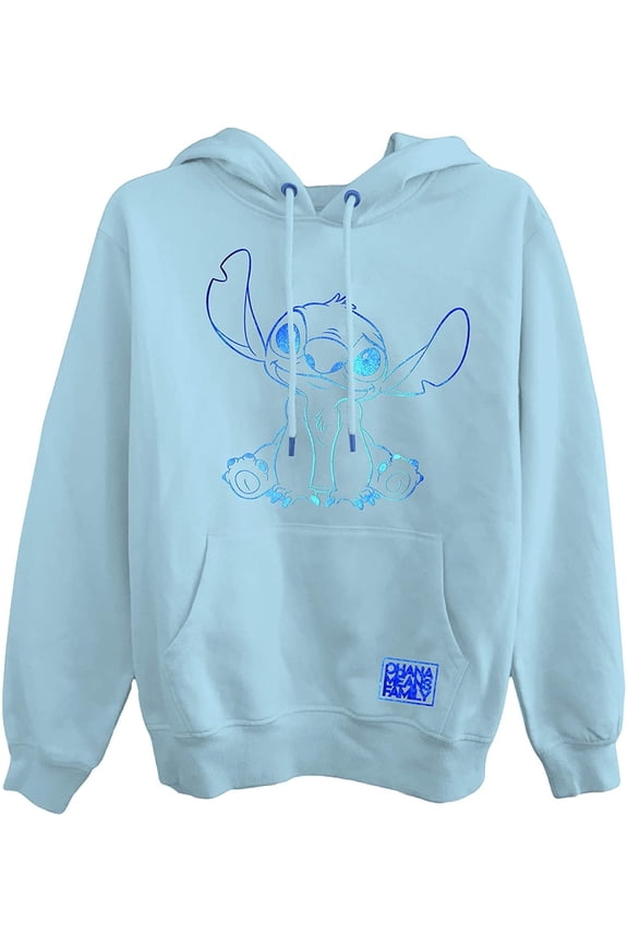 Women's Lilo and Stitch Sweatshirt, Printed Foil Ohana Stitch Hoodie Light Blue - 2XL