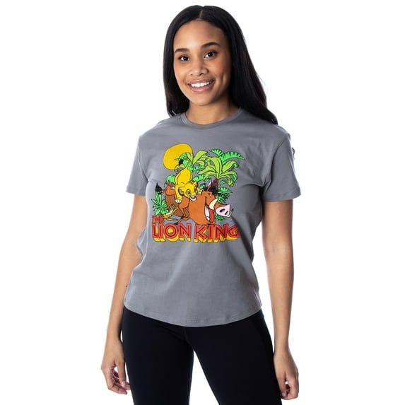 Disney Women's Lion King Shirt Simba Timon Pumbaa Distressed Print Adult T-Shirt Tee