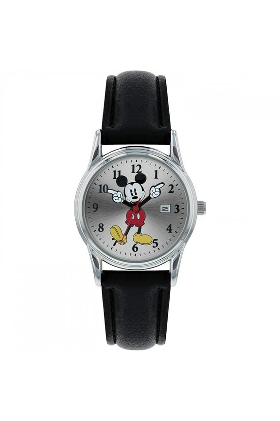 Disney Women's MK1003 Mickey Mouse Black Leather Strap Watch