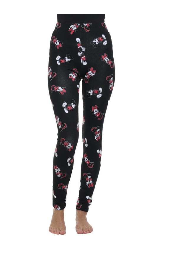 Women's Mickey & Minnie Mouse Leggings All-Over Print Stretch Black