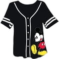 thumbnail image 1 of Disney Women's Mickey Mouse Baseball Jersey, Classic Graphic Print Baseball Shirt Black - L, 1 of 8