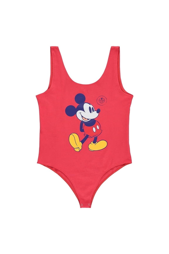 Women's Mickey Mouse Bodysuit, Racer Back Tank Top Mickey Mouse Shapewear Red - 2XL