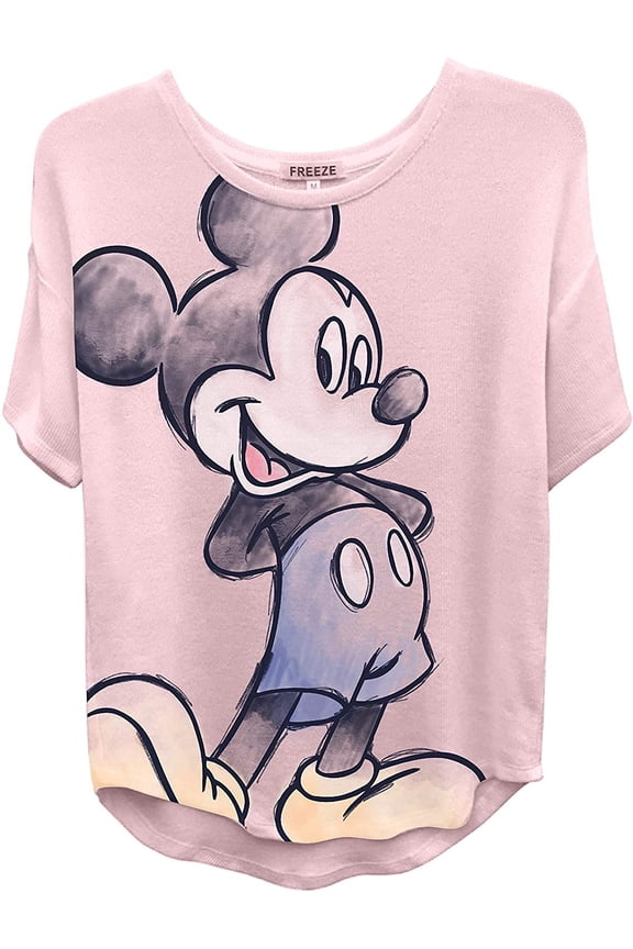Ladies Mickey Mouse Fashion Shirt - Ladies Classic Mickey & Minnie Mouse Clothing Curved Hem Hi Lo Tee
