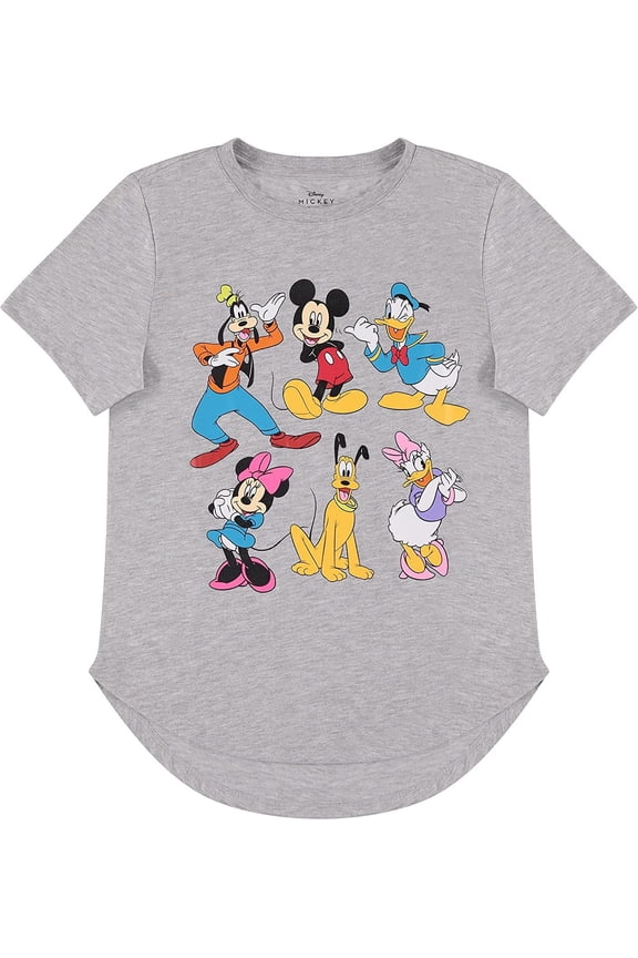 Ladies Mickey Mouse Fashion Shirt - Ladies Classic Mickey & Minnie Mouse Clothing Curved Hem Hi Lo Tee Heather Grey, Small
