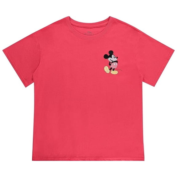 Disney Women's Mickey Mouse Shirt, Graphic Embroidered Cartoon Mickey T-shirt Red - M