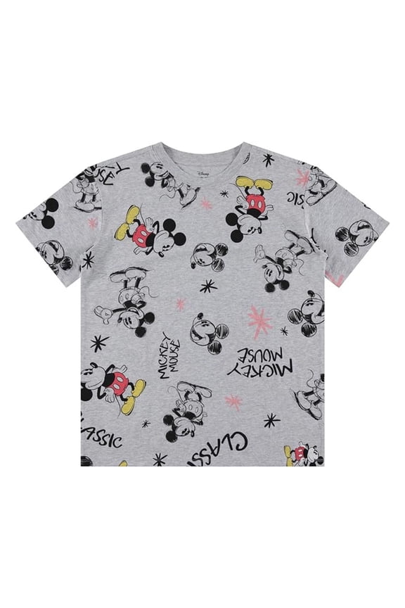 Women's Mickey Mouse Shirt, Printed Allover Disney T-Shirt Light Heather Grey – L